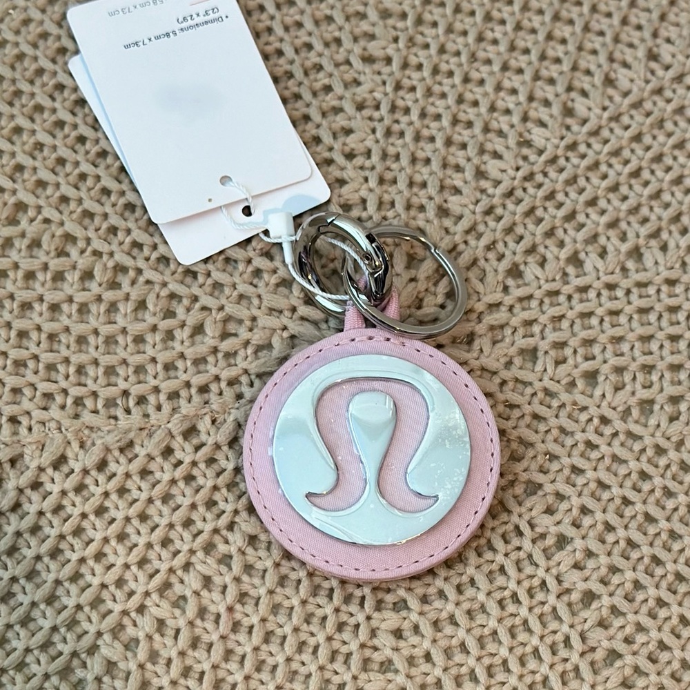 Lululemon Logo Bag Charm & Keychain Silver/Pink Peony🤎